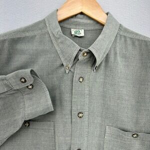 VTG Shelter Island Outfitters Men's 3X Grey Olive Textured Button Down Shirt Y2K
